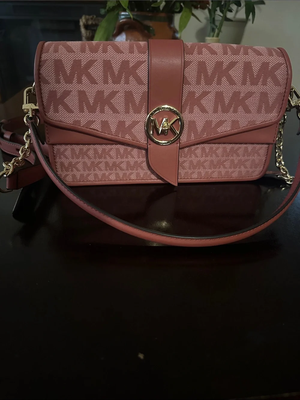 Michael Kors Rose Logo Crossbody with Gold MK Emblem
